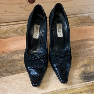 Jimmy Choo Suede Pumps with Snakeskin Toes